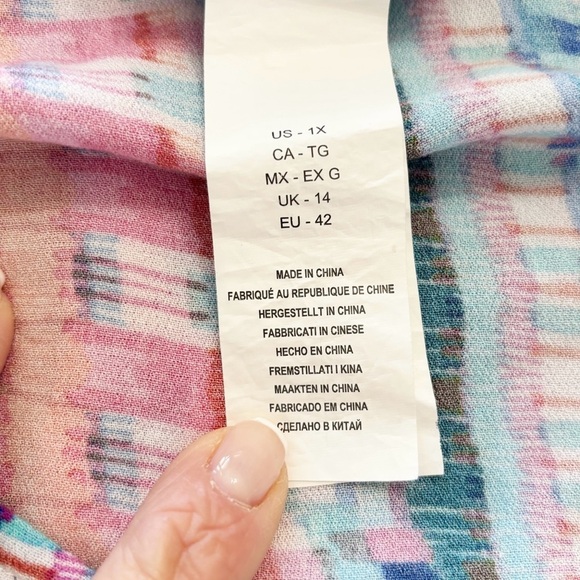 LA BLANCA Women’s Plus Multicolor Stripe GLOBAL JIVE Swim Cover V-Neck Sz 1X - Picture 7 of 9